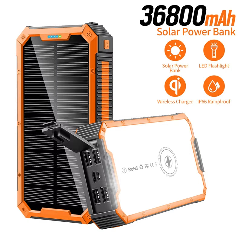 "36800Mah Solar-Powered Magic Box: Charge Your Phone, Light Up Your Camp, and Maybe Even Your Life!"