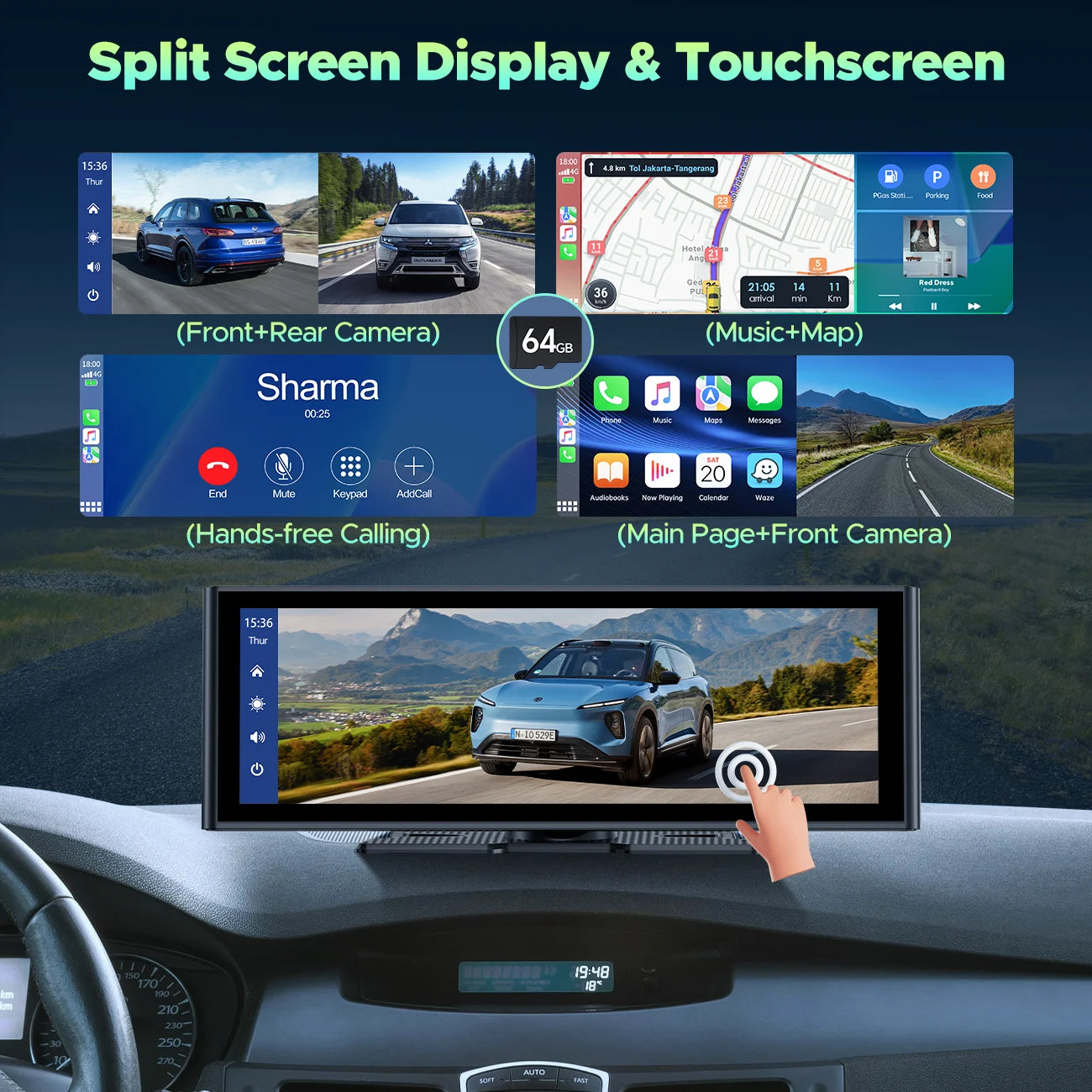 The Ultimate Dashboard Diva: 9.26'' Portable 4K Screen that Does Everything Except Drive for You!