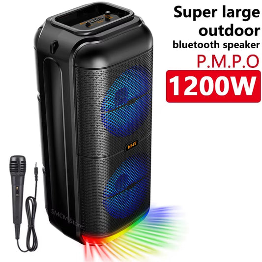Boom Boxzilla: The 1200W Party Animal with Double Horns and a Mic for When You Want Your Neighbors to Join the Fun!